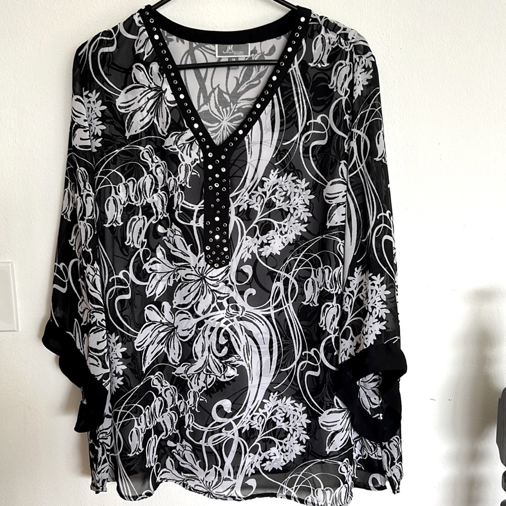 JM Collection 3/4 Sleeve Overlay Blouse